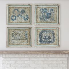 Antiqued Print Framed Wall Decor Set of 4