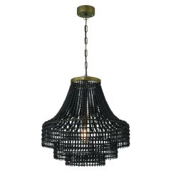 Elegant Rattan And Wood Bead Chandelier Black