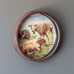 Round Framed Grazing Sheep Print