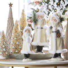 Ivory Old World Santa with Pine Set of 2