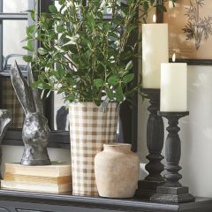 Dark Embossed Wood Candle Holders Set of 2