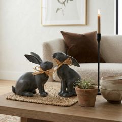 Dark Rabbit With Raffia Bow Set of 2