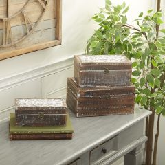 Dark Wood Distressed Box Set of 3