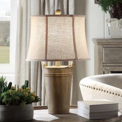 Farm Bucket Table Lamp With Burlap Shade