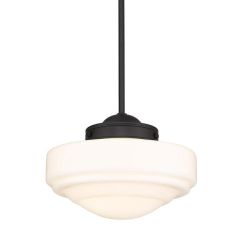 Vintage Milk Glass Shade Pendant Light Matte Black 12 Inch