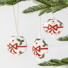Holiday Bow Glass Ornament Set of 3