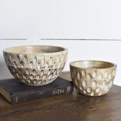 Decorative Carved Wood Bowl Set of 2