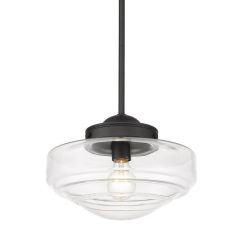 Clear Glass Shade Pendant Light Matte Black 12 Inch