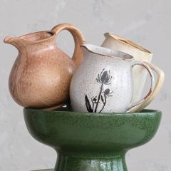 Debossed Floral Stoneware Pitcher