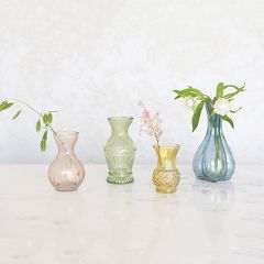 Debossed Glass Bud Vase Collection Set of 4
