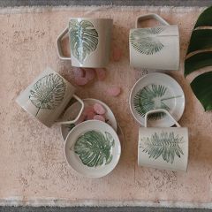 Debossed Leaf Stoneware Dish Set of 4