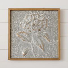 Debossed Metal Hydrangea Framed Wall Decor