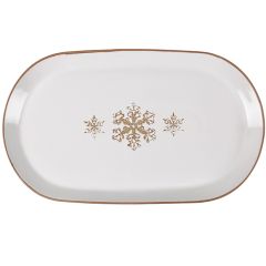 Debossed Snowflakes Oval Ceramic Platter