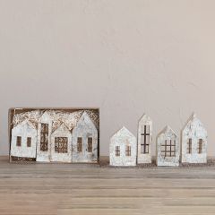 Decorative Birch Bark House With Windows Set of 4