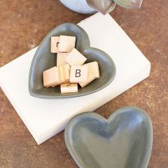 Decorative Carved Dark Stoneware Heart Shaped Bowl