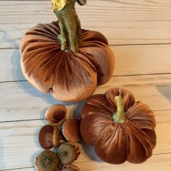 Decorative Copper Velvet Pumpkins and Acorns Set
