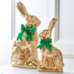 Decorative Gold Bunny with Green Bow Figure