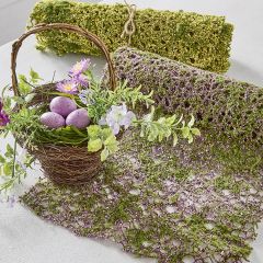 Decorative Moss Table Runner Pink
