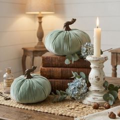 Decorative Velvet Pumpkin Set of 2 Green