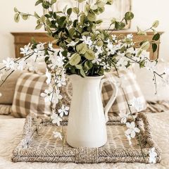 Decorative Whitewashed Rattan Trays Set of 2