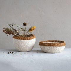 Decorative Wicker Rim Paper Mache Bowl