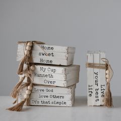 Decorative Wood Block Book Stacks Set of 4