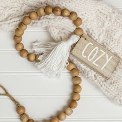Decorative Wooden Beads with Tasseled COZY Charm Set of 2