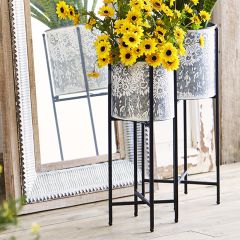 Standing Floral Print Iron Bucket Planter Set of 2