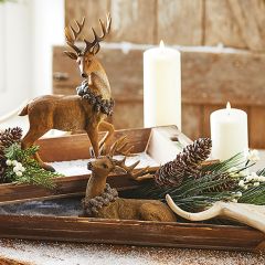 Deer Figure With Pinecone Wreath Set of 2