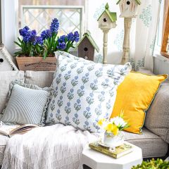 Delicate Blue Floral Square Throw Pillow Cover