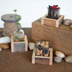 Glass Vase With Recycled Wood Base Set of 3