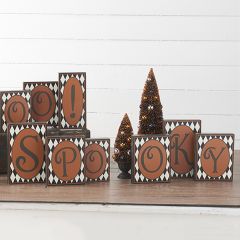 Harlequin Halloween Wood Block Word Decor BOO