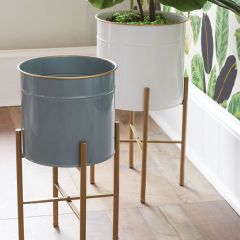Metal Bucket Planter On Stand Set of 2