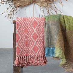 Diamond Pattern Cotton Throw Blanket With Fringe