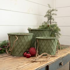 Diamond Pattern Hanging Metal Bucket Set of 3