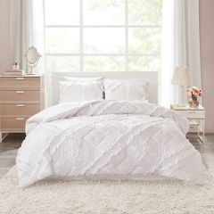 Diamond Ruffles White Coverlet and Sham Set