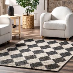 Diamond Striped Jute Area Rug Charcoal