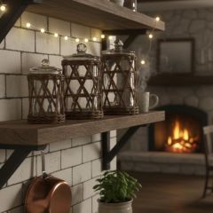 Diamond Wicker Wrapped Glass Canister Set of 3