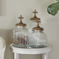 Display Jar With Cross Finial Lid Set of 3