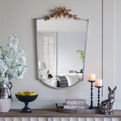Distressed Arched Wall Mirror with Floral Crown