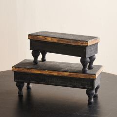 Distressed Black Footed Wood Risers Set of 2