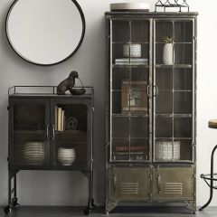 Distressed Black Metal Cabinet With 4 Doors