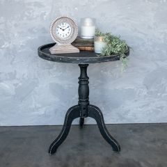 Distressed Black Wood Round Accent Table
