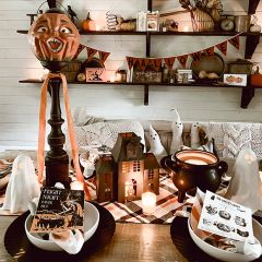 Distressed Black Wooden Candlestick