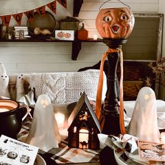 Distressed Black Wooden Candlestick 17.5 Inch