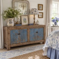 Distressed Blue Panel Console Cabinet