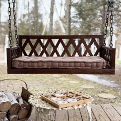 Distressed Brown Wood Porch Swing with Cushion