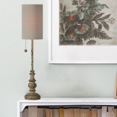 Distressed Buffet Lamp With Cylinder Shade
