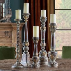 Distressed Carved Wood Candle Holder