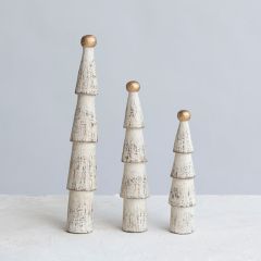 Distressed Carved Wood Christmas Tree Set of 3